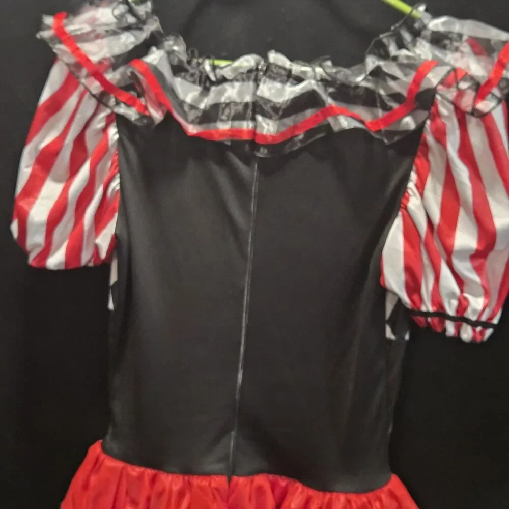 Harlequinn Clown Costume Adult M 8-10 Black Red White W/Extra Hair Ext *NO HAT - Picture 6 of 12